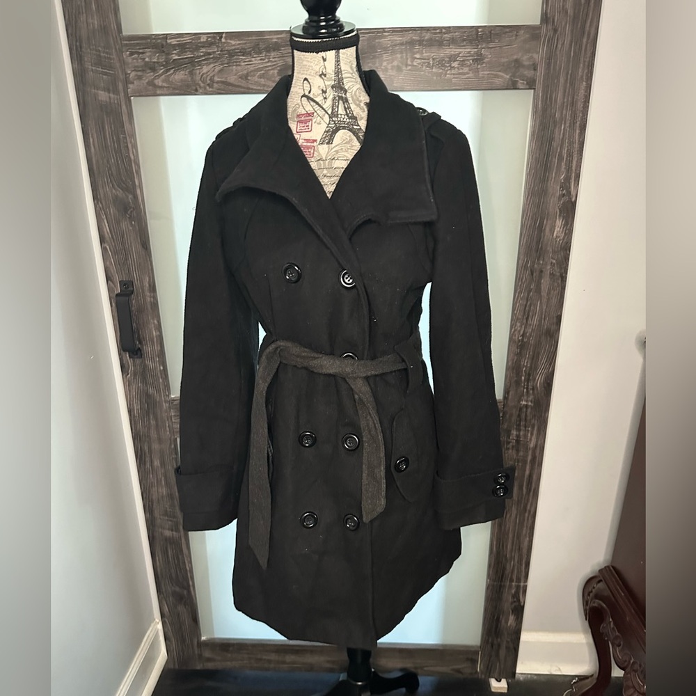 Paris Blues Black Double-Breasted Trench Coat